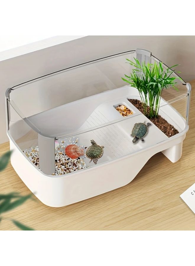 موطن السلاحف الصغيرة البيضاء مع منصة التشمس مربع حوض الزواحف من البولي بروبيلين - Image 1